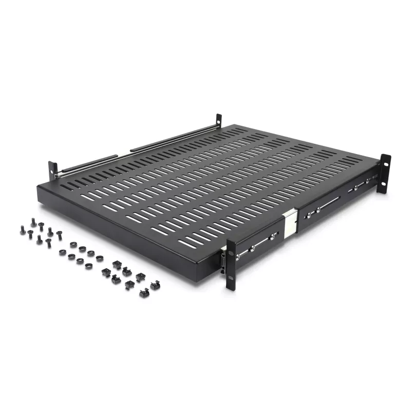 StarTech.com 2U uitschuifbare serverrack-legplank - 20 to 30in verstelbare montagediepte - geperforeerd - 50lb - heavy duty universele 19” rack-legplank voor apparatuurrack - 24in diep
