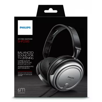 Philips Indoor Corded TV Headphone SHP2500/10, bedraad, 15 - 22000 Hz, muziek, 909 g, koptelefoon, zwart, zilver