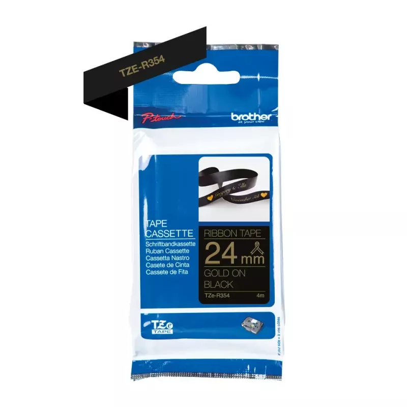 Brother TZE-R354 label goud op zwart