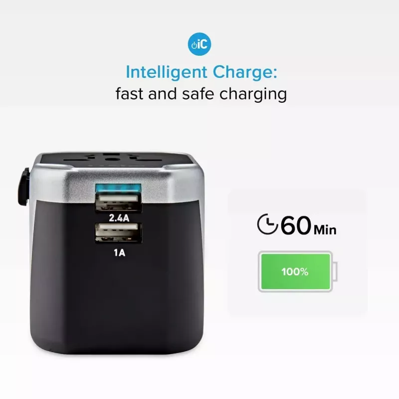 Voeding voor mobiele apparaten SBS Mobile TEADAPT2USBUNI — zwart/zilver, USB-adapter