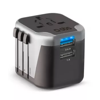 Voeding voor mobiele apparaten SBS Mobile TEADAPT2USBUNI — zwart/zilver, USB-adapter