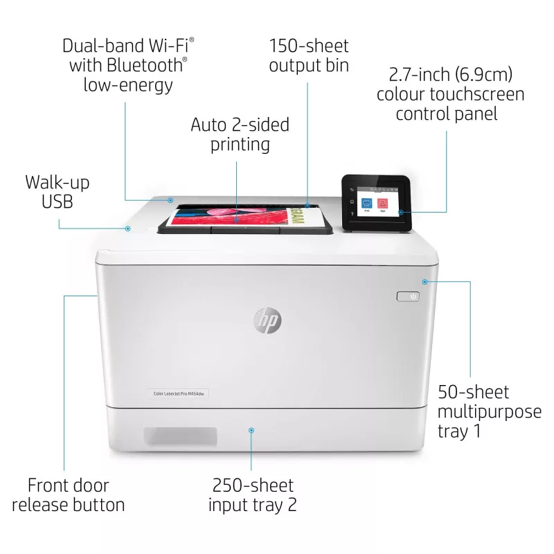 HP Color LaserJet Pro M454dw, printen, front-USB-printen; dubbelzijdig printen