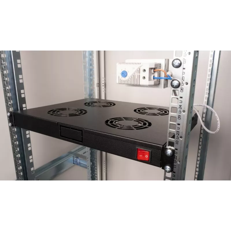 Equip koelventilatoren 19', 1U, 4 ventilatoren, RAL9005 zwart