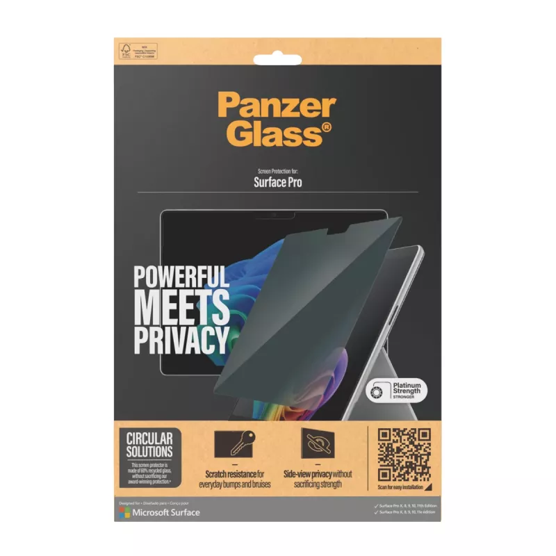 PanzerGlass ® privacy-displayschermfolie Microsoft Surface Pro X | Pro 8 | Pro 9 | Pro 10 | Pro 11th Edition | Ultra-Wide Fit