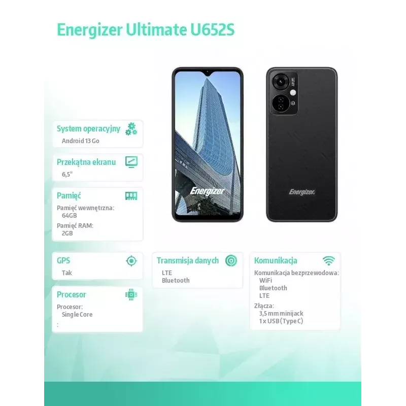 Smartphone Energizer U652SEU, 6,51 inch display, 64 GB opslag, zwart