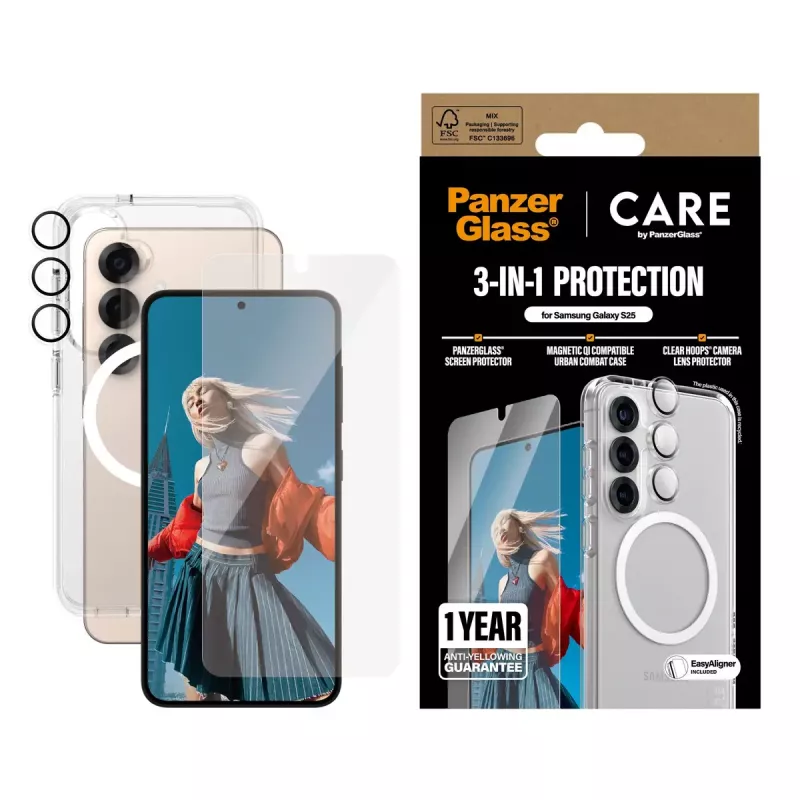 PanzerGlass ® | CARE by ® Flagship 3-in-1 bundel Samsung Galaxy S25