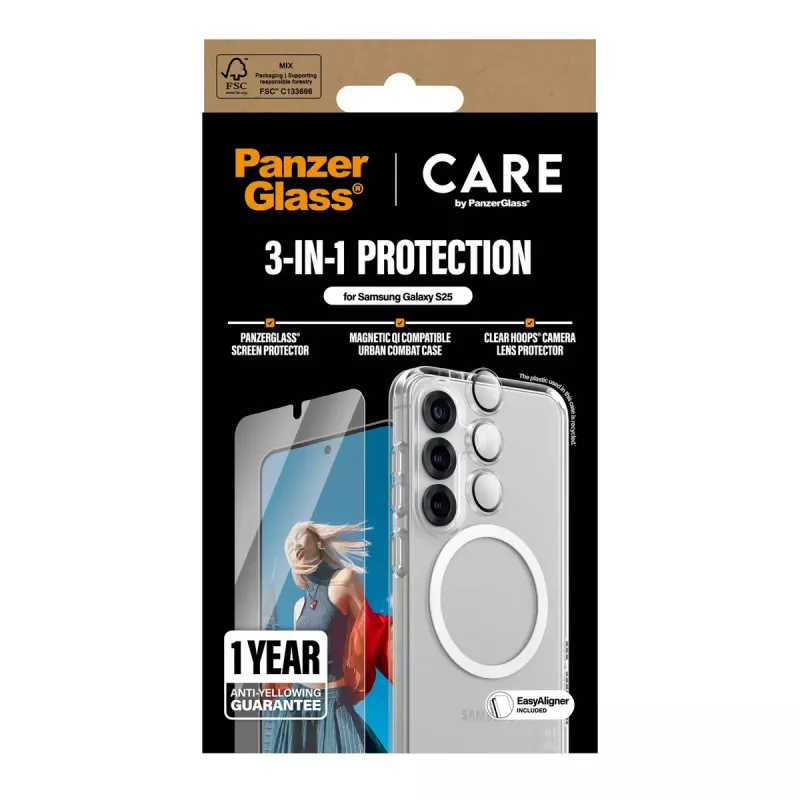PanzerGlass ® | CARE by ® Flagship 3-in-1 bundel Samsung Galaxy S25