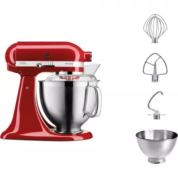 Keukenmachine KITCHENAID Artisan 5KSM185PS, 4,8 L roestvrijstalen kom, 300 W, 10 snelheden, rood
