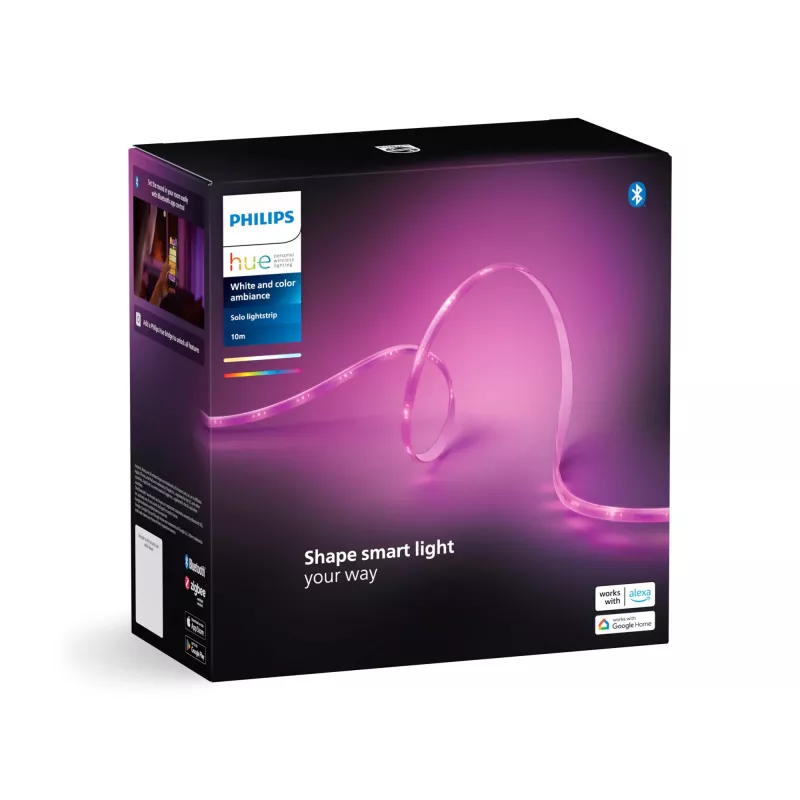 Philips Hue Solo Lightstrip 10 m ledstrip, White and Color Ambiance, 20 W, Bluetooth/Zigbee, IP20, kabel van 1,5 m, 14 x 4,5 mm