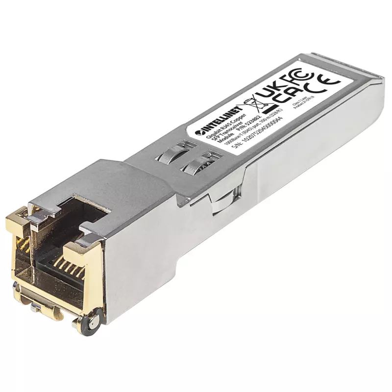 Intellinet Transceiver-module optisch, Gigabit RJ45 koper SFP, 1000Base-T (RJ45) poort, 100 m, MSA-conform, compatibel met Cisco GLC-T, Ethernet, glasvezel, drie jaar garantie