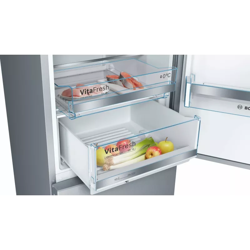 Bosch Serie 6 KGE39AICA koel-vriescombinatie, vrijstaand, 343 l (249 l + 94 l), 201 cm, energieklasse C, roestvrij staal