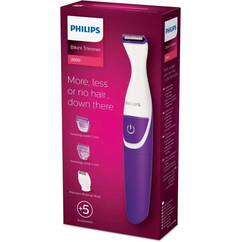 Bikinitrimmer Philips Essential BRT383/15, 3 lengtestanden, AA-batterij, 120 min gebruiksduur, wit/paars