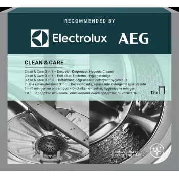 Ontkalker- en vetoplosser-poeder Electrolux M2GCP121 voor vaatwasser en wasmachine, 12 stuks
