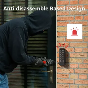 Smart deurslot SwitchBot Keypad Touch — toegang met code en vingerafdruk, zwart, CR123A-batterijen, draadloos, 38×36×112 mm