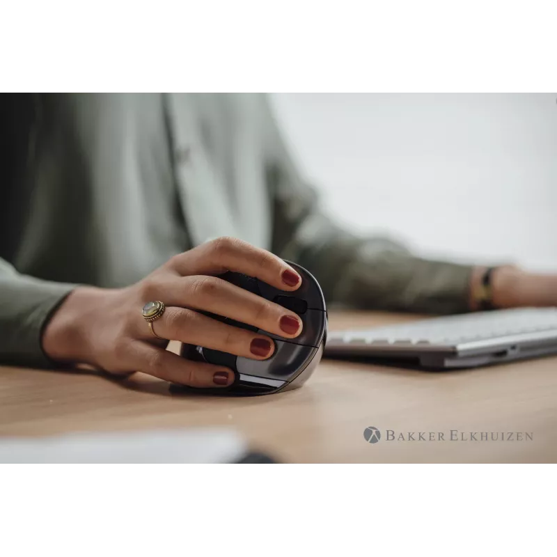 BakkerElkhuizen Evoluent D Small Wireless, rechtshandig, verticaal ontwerp, laser, RF Wireless, 3200 DPI, zwart