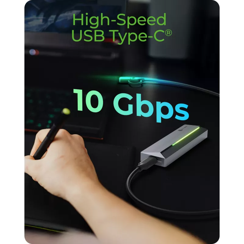 ICY BOX M.2 SATA/NVMe SSD-behuizing met USB 3.2 Gen 2 Type-C en RGB-verlichting