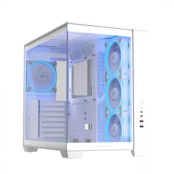 Pc-behuizing ASUS A32 PLUS/WT/TG/ARGB midtower, wit, ATX, gehard glas, ARGB, USB-C, ondersteunt GPU's tot 420 mm