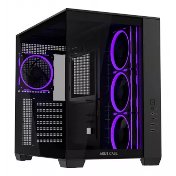 Pc-behuizing ASUS A32 PLUS ATX, zwart — gehard glas, RGB-ventilatoren, USB-C, ondersteunt ATX/Micro-ATX/Mini-ITX