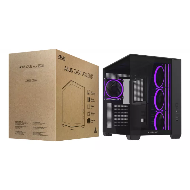 ASUS A32 PLUS TG ARGB pc-behuizing, zwart, ATX/micro ATX/Mini-ITX