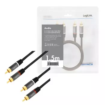 Audiokabel LogiLink CA1203 1,5 m 2x cinch zwart