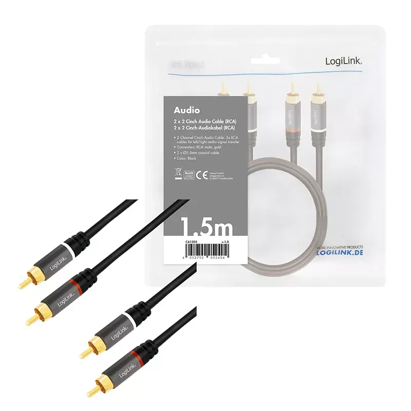 Audiokabel LogiLink CA1203 1,5 m 2x cinch zwart