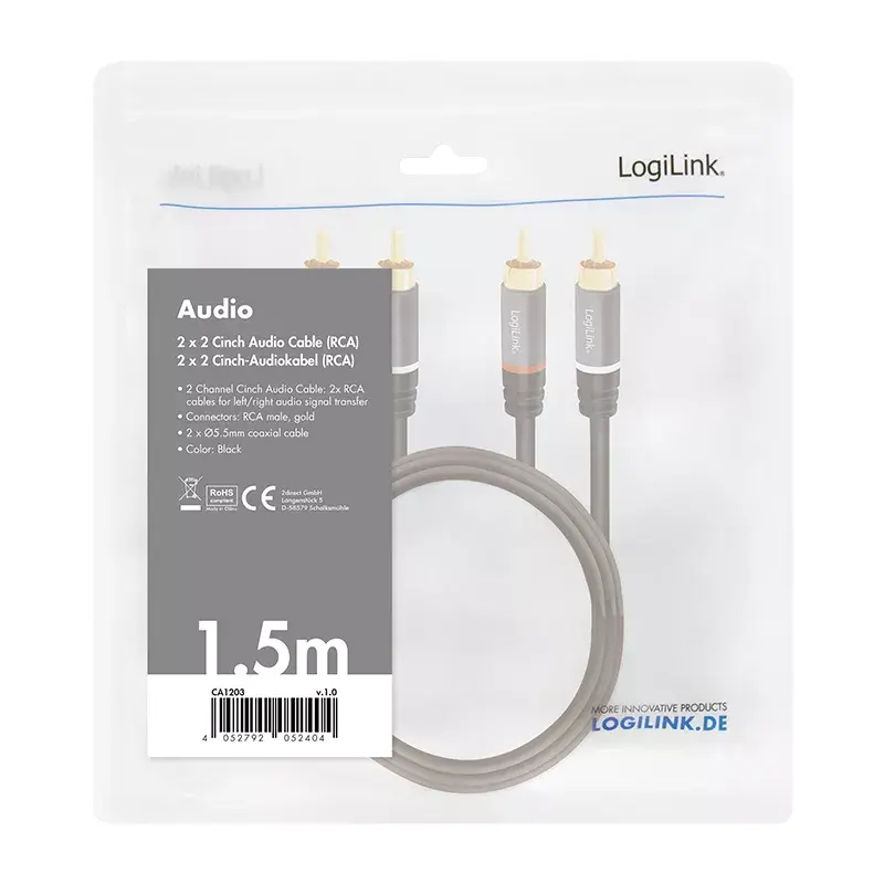 Audiokabel LogiLink CA1203 1,5 m 2x cinch zwart