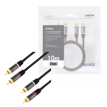 Audiokabel LogiLink CA1209 10m 2xRCA zwart