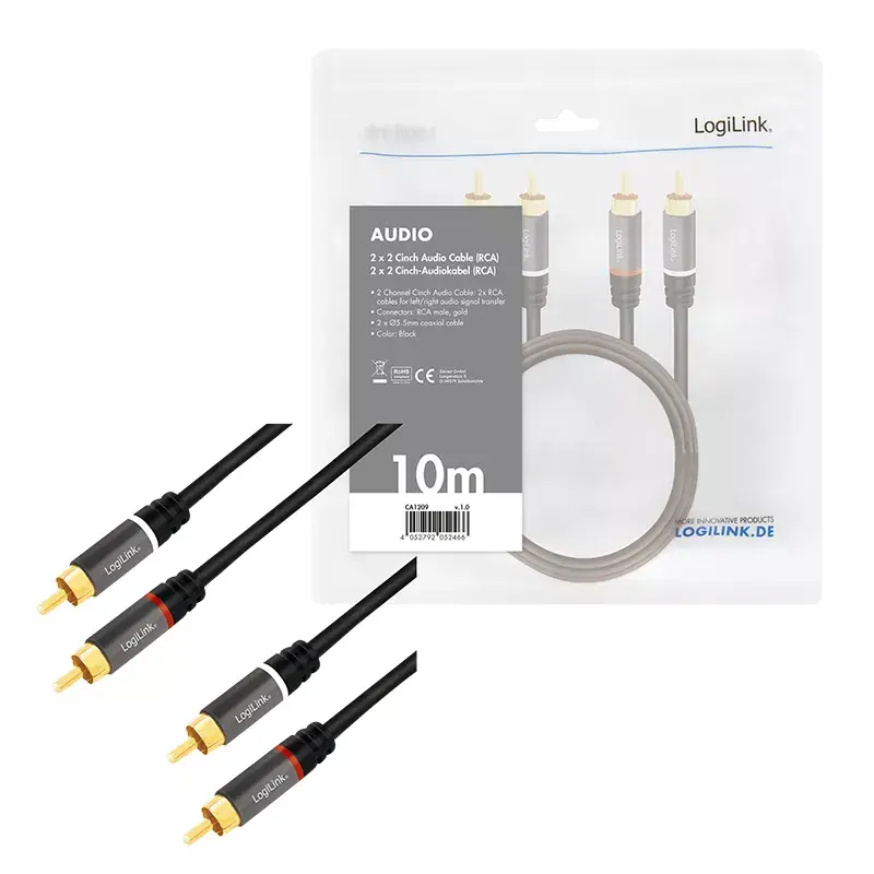 Audiokabel LogiLink CA1209 10m 2xRCA zwart