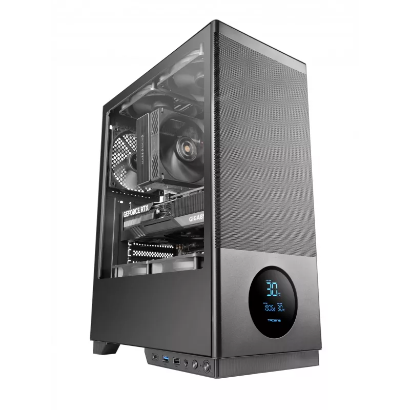 Tacens 2SAGITTA20 Midi Tower computerbehuizing, zwart, 3 x 120 mm ventilatoren