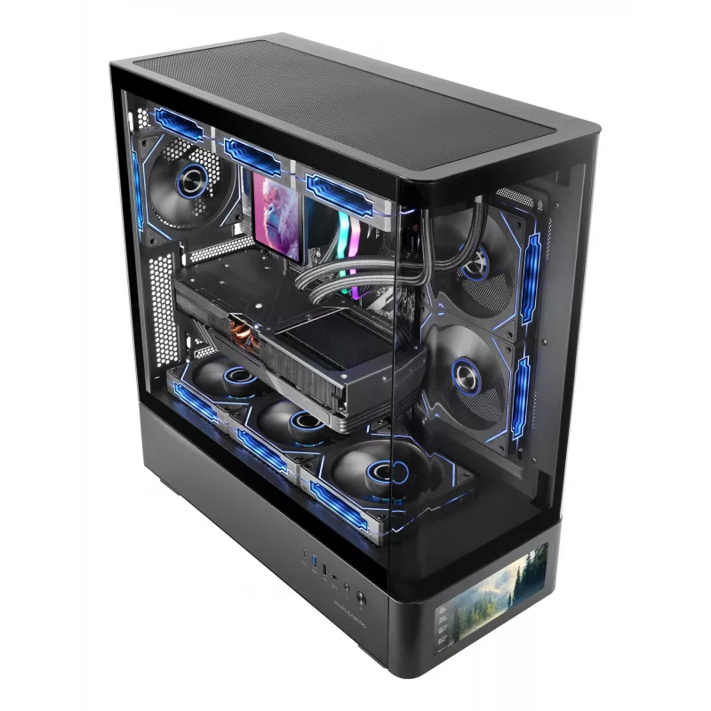 PC-behuizing TACENS Mars Gaming MCLCDPRO midi tower – zwart, IPS 7,2 inch display, voeding onderaan, ATX/Micro‑ATX/Mini‑ITX ondersteuning
