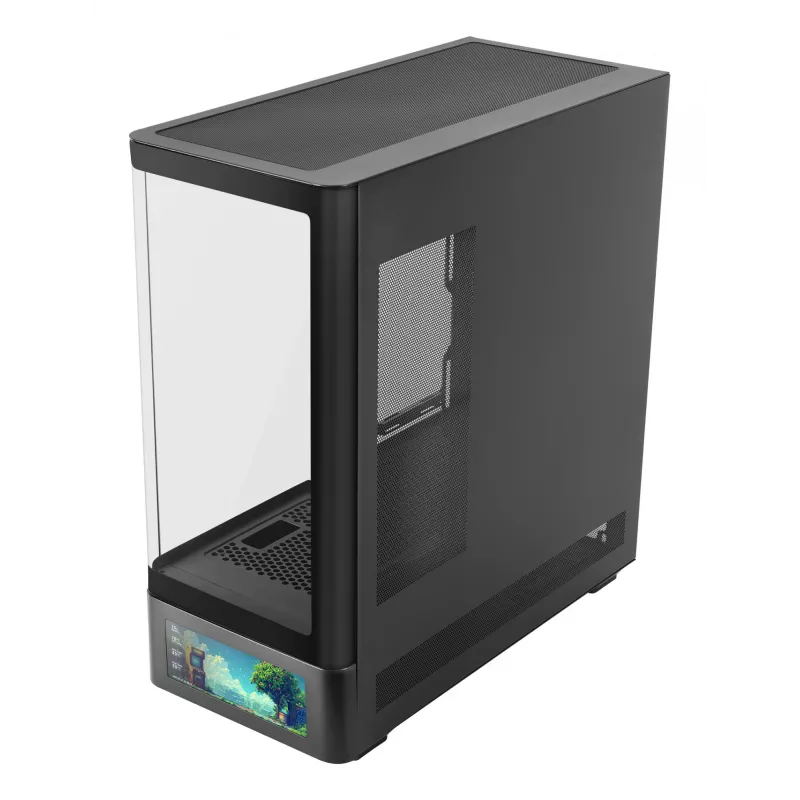 PC-behuizing TACENS Mars Gaming MCLCDPRO midi tower – zwart, IPS 7,2 inch display, voeding onderaan, ATX/Micro‑ATX/Mini‑ITX ondersteuning