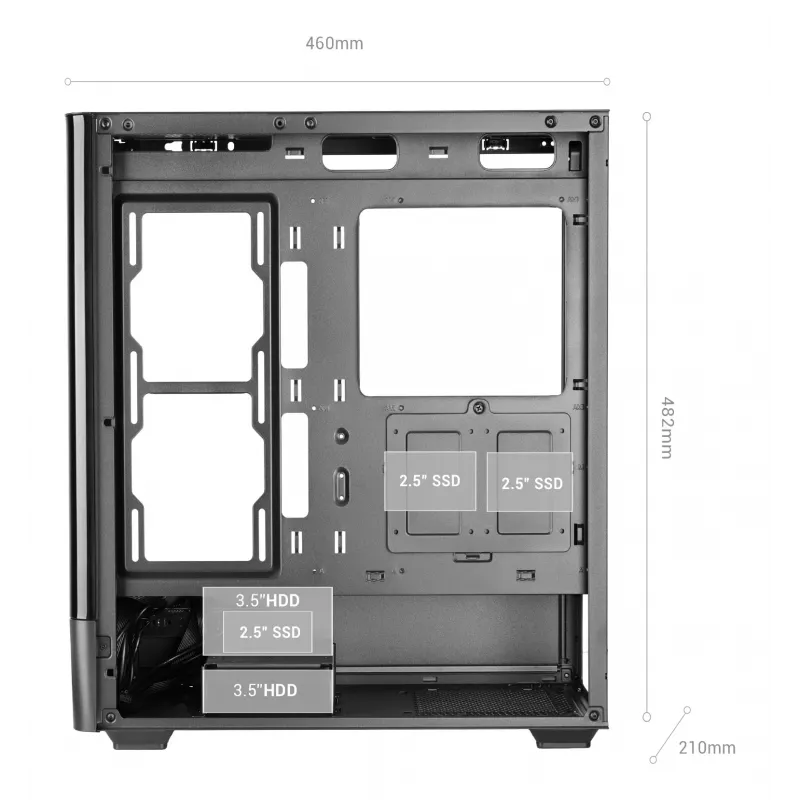 PC-behuizing TACENS Mars Gaming MCLCDPRO midi tower – zwart, IPS 7,2 inch display, voeding onderaan, ATX/Micro‑ATX/Mini‑ITX ondersteuning