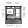 PC-behuizing TACENS Mars Gaming MCLCDPRO midi tower – zwart, IPS 7,2 inch display, voeding onderaan, ATX/Micro‑ATX/Mini‑ITX ondersteuning
