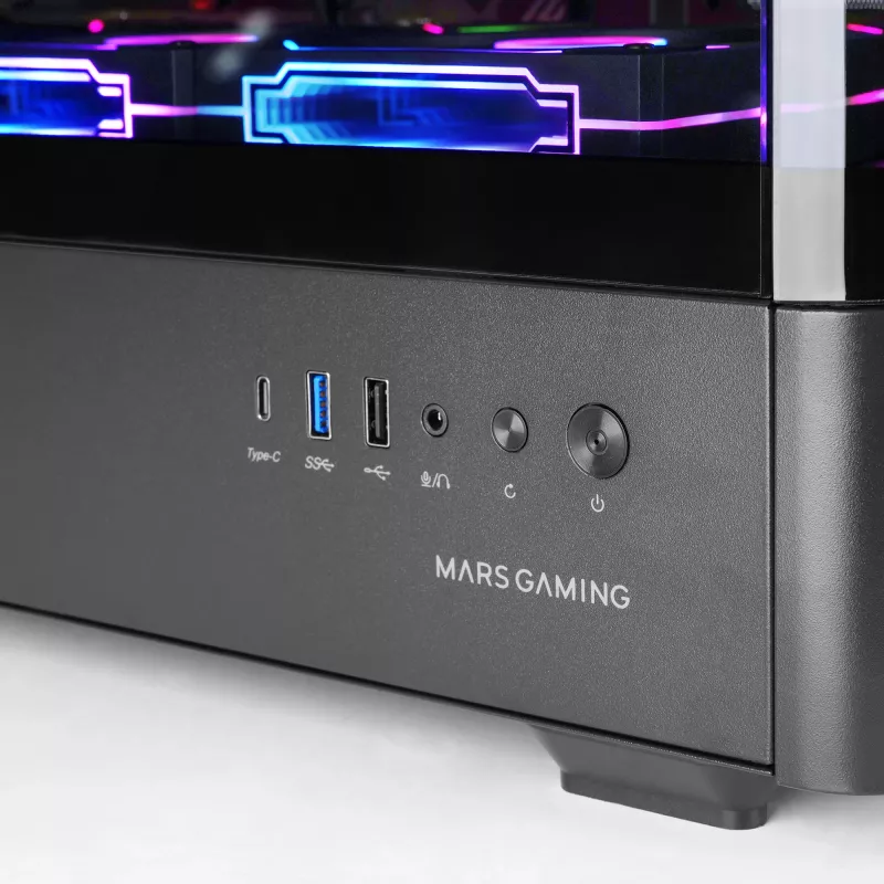 PC-behuizing TACENS Mars Gaming MCLCDPRO midi tower – zwart, IPS 7,2 inch display, voeding onderaan, ATX/Micro‑ATX/Mini‑ITX ondersteuning
