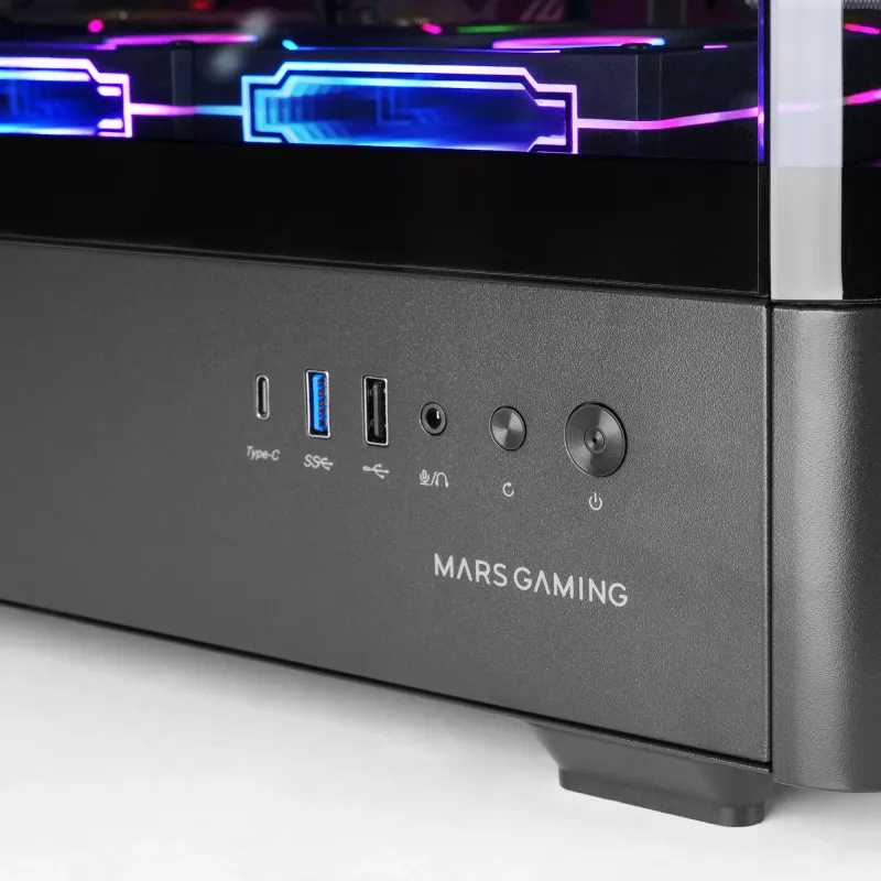 PC-behuizing TACENS Mars Gaming MCLCDPRO midi tower – zwart, IPS 7,2 inch display, voeding onderaan, ATX/Micro‑ATX/Mini‑ITX ondersteuning