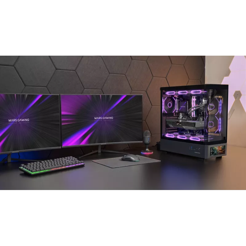PC-behuizing TACENS Mars Gaming MCLCDPRO midi tower – zwart, IPS 7,2 inch display, voeding onderaan, ATX/Micro‑ATX/Mini‑ITX ondersteuning