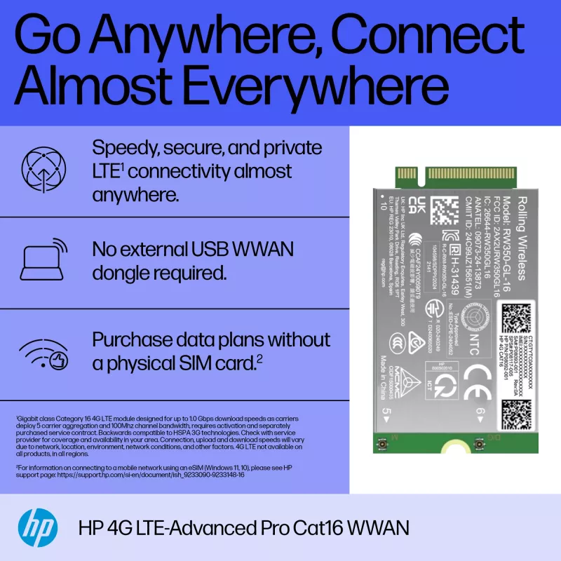 HP 4G LTE-Advanced Pro Cat19 WWAN interne draadloze module B8BD3AA