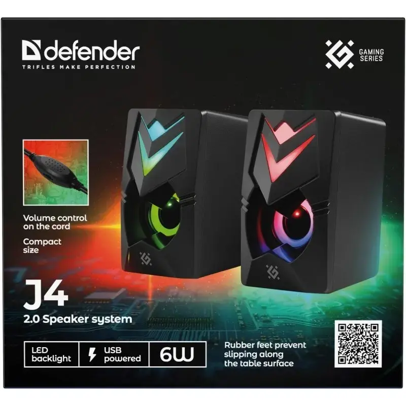 Pc-luidsprekers DEFENDER J4 2.0 6W LED USB, 3,5 mm, 90–20000 Hz, zwart
