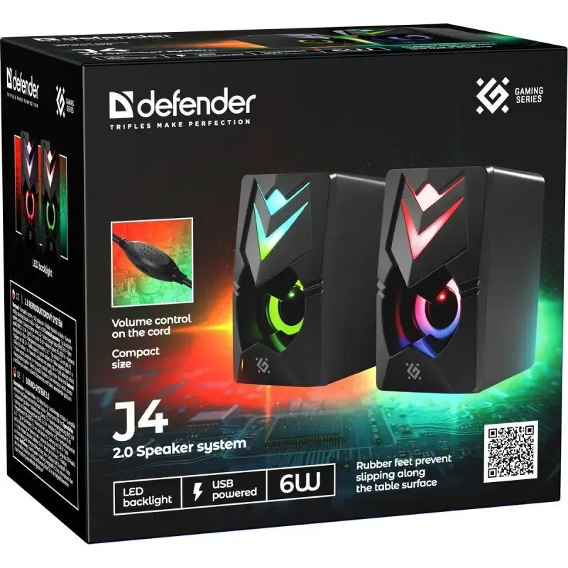 Pc-luidsprekers DEFENDER J4 2.0 6W LED USB, 3,5 mm, 90–20000 Hz, zwart