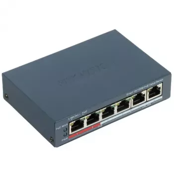 Hikvision DS-3E1106P-EI netwerkswitch — 6-poorts PoE Ethernet-switch, unmanaged, 10/100 Mbit/s