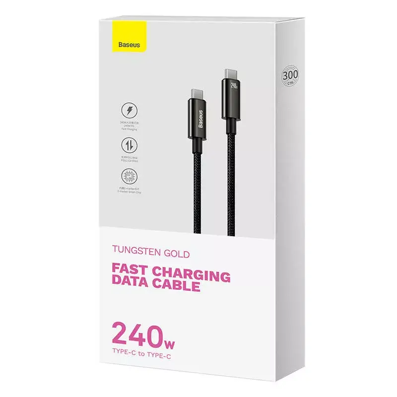 USB-C naar USB-C kabel Baseus Tungsten Gold 240W 3m