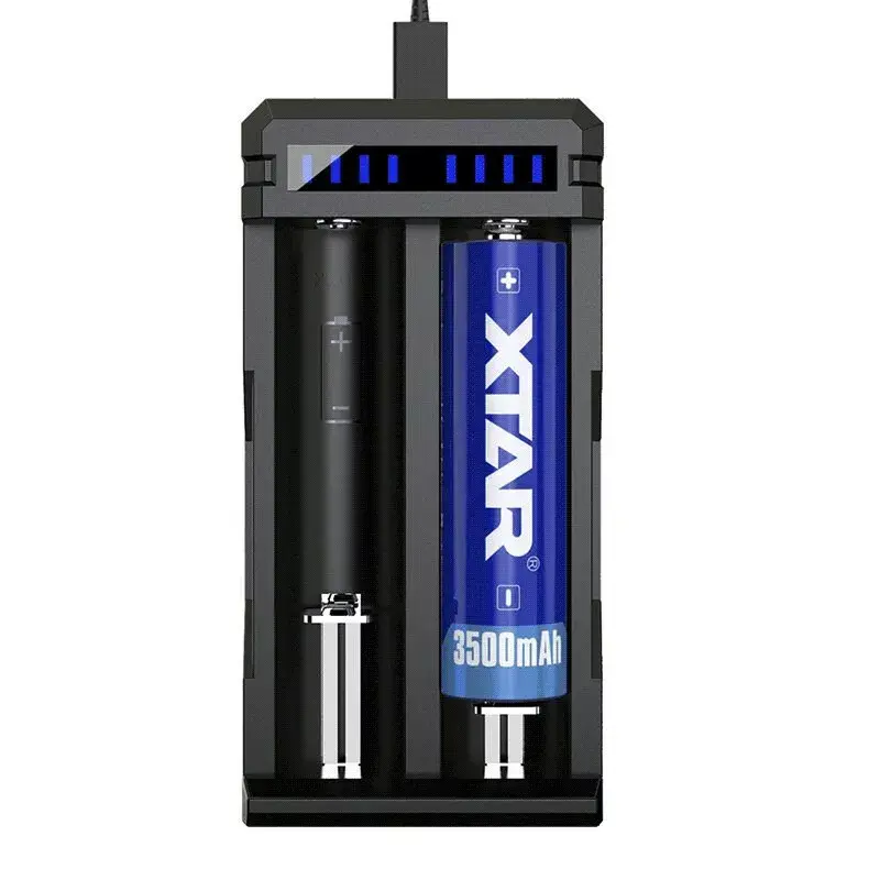 Oplader XTAR SC2 Li-Ion 18650 USB-C 2 sleuven, USB-C-voeding, LED-indicatoren, zwart