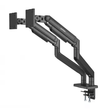 Manhattan tv- en monitorhouder voor het bureau, volledig beweegbaar, veerarm, 2 beeldschermen, 13–45 inch, zwart