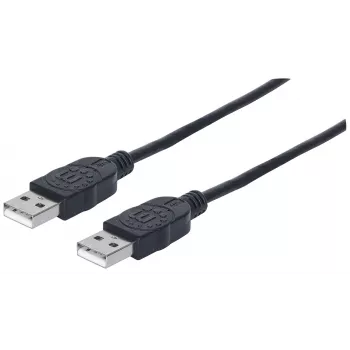 Manhattan USB-A-naar-USB-A-kabel, 1 m, male naar male, 480 Mbit/s (USB 2.0), Hi-Speed USB, zwart, levenslange garantie, komt overeen met USB2AA1M.