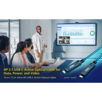 USB-C actieve optische kabel 15 m ATEN UE3415F — USB-C naar USB-C, 15 Gbit/s, zwart