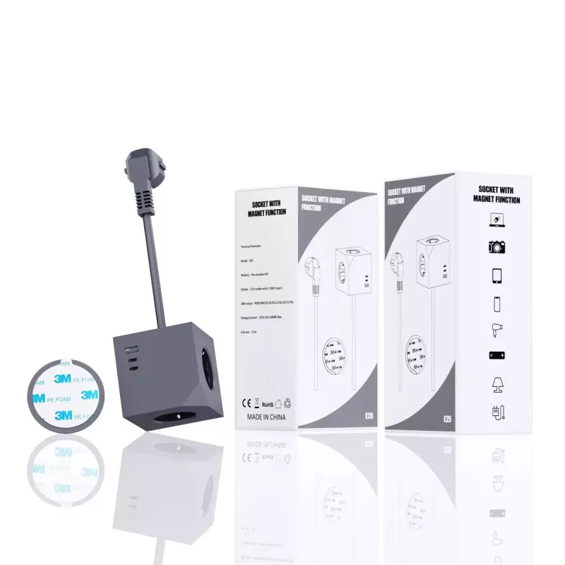 MicroConnect Power Cube, 3 Schuko-stopcontacten, magnetisch
