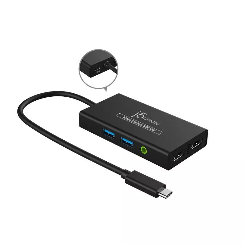 j5create JVA01-N USB-hub voor videocapture 1920x1080 30Hz zwart