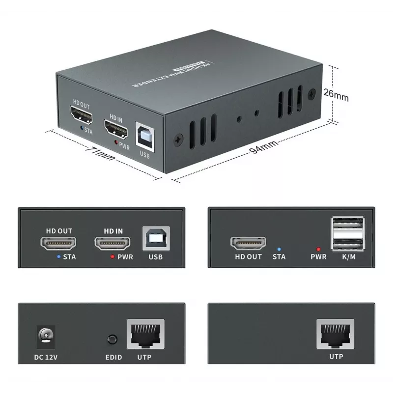 AV-verlengset (zender & ontvanger) LEVELONE HVE-8111, 3840x2160, Cat6, USB-A/USB-B, DC 12V (2 stuks)