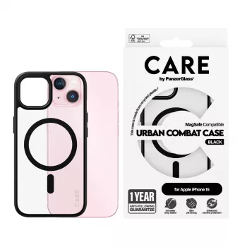Hoes PanzerGlass CARE by Flagship hoes transparant Urban Combat zwart MagSafe iPhone 15
