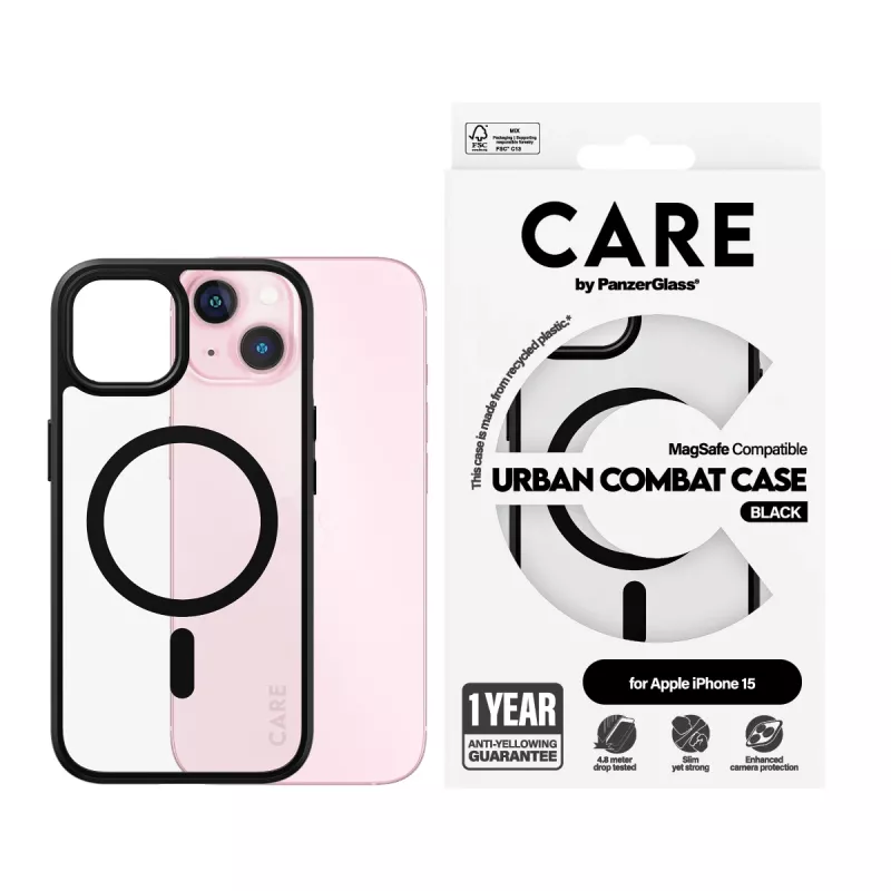 Hoes PanzerGlass CARE by Flagship hoes transparant Urban Combat zwart MagSafe iPhone 15